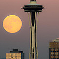 Sunset Moon rise in Seattle Portrait
